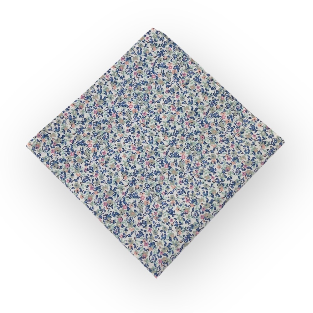 White w/ Pastel Ditsy Floral Pocket Square